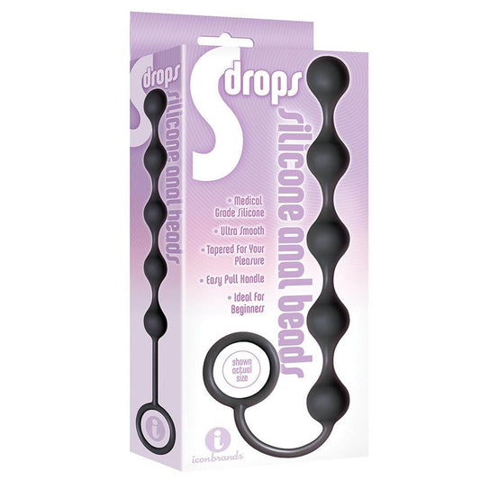 The 9's S-Drops Silicone Anal Beads - Black