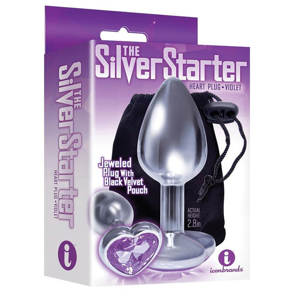 The 9's the Silver Starter Heart Bejeweled Stainless Steel Plug - Purple