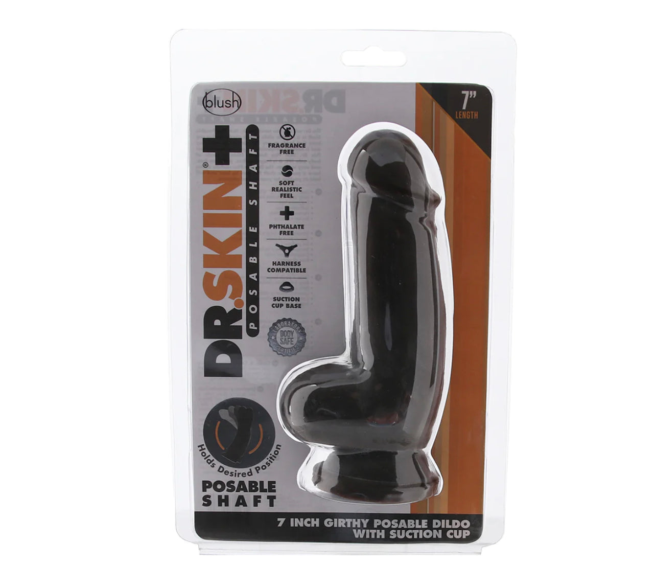 Dr. Skin Plus 7 Inch Girthy Poseable Dildo in Chocolate