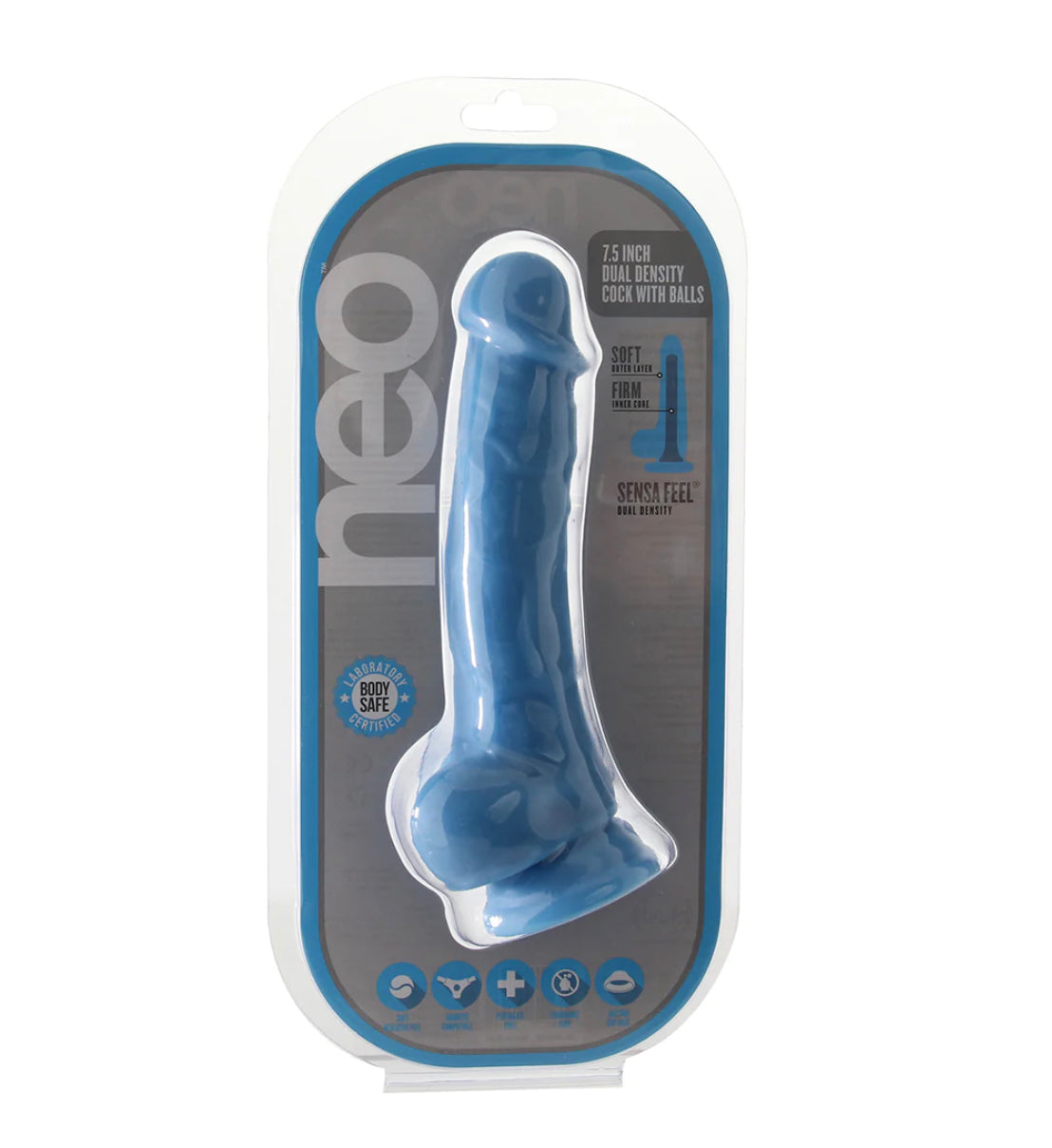 Neo 7.5 Inch Dual Density Cock with Balls in Blue