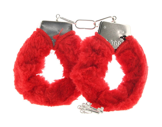 Playful Furry Cuffs with Keys in Red